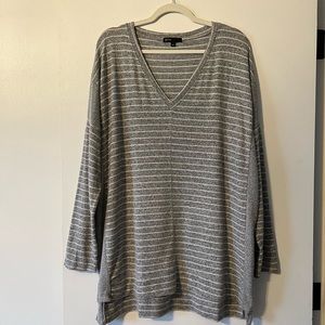 Oversized Grey Striped Sweater - 1X